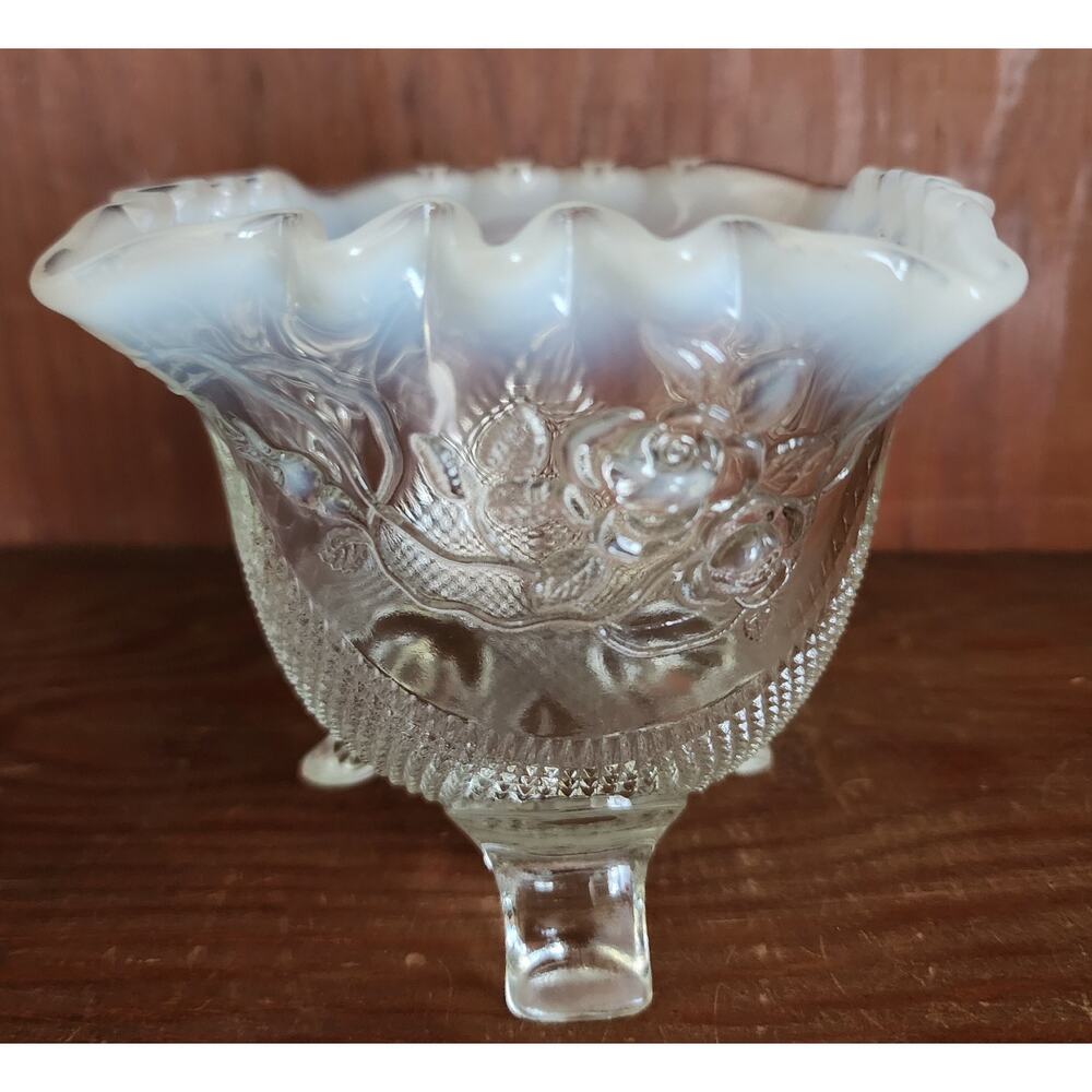 Jefferson Cut Glass, Diamonds And Roses White Opalescent Footed Dish c. 1900